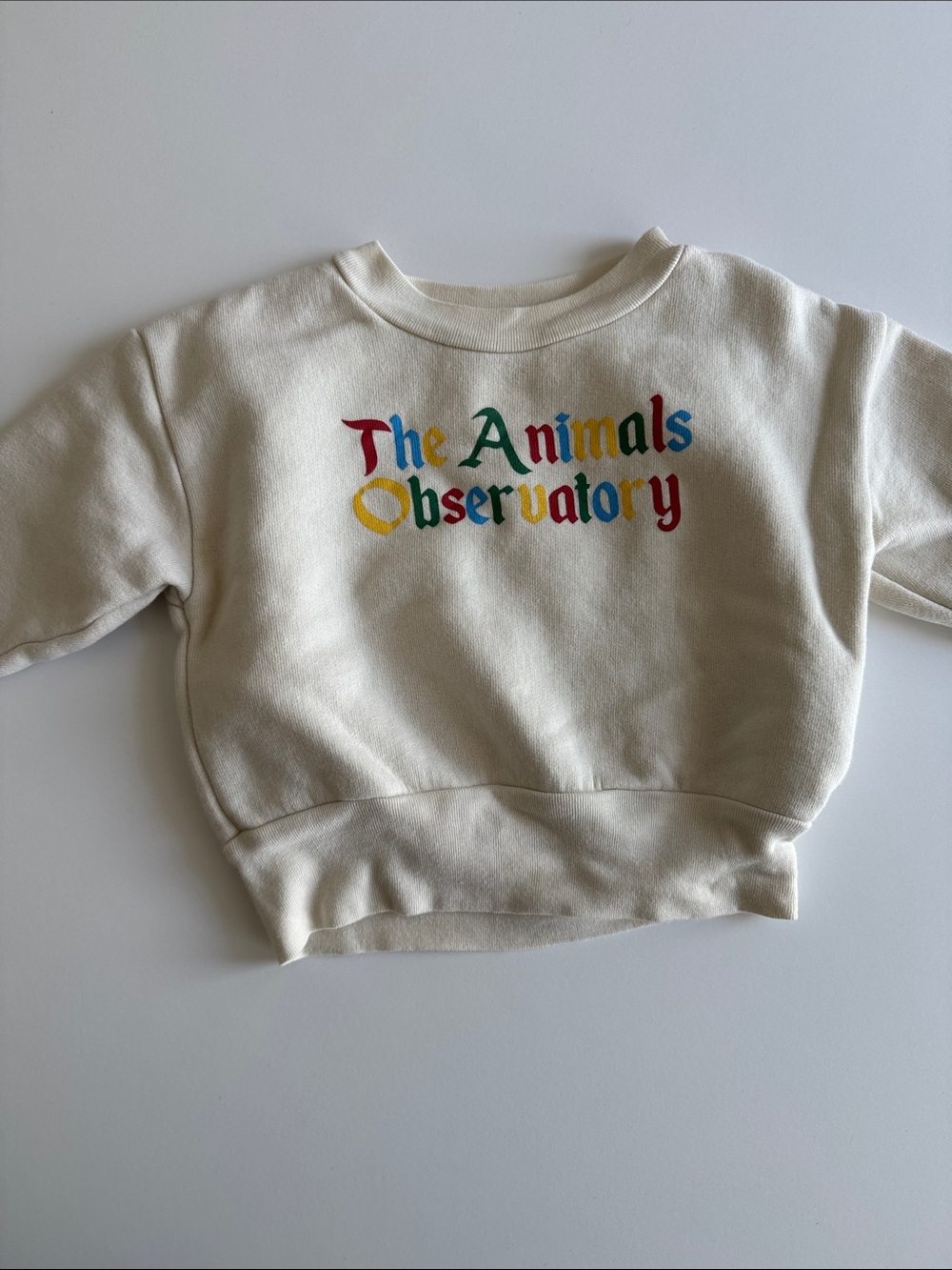 Kids Cream Crewneck Sweatshirt with Colorful 'The Animals Observatory' Logo